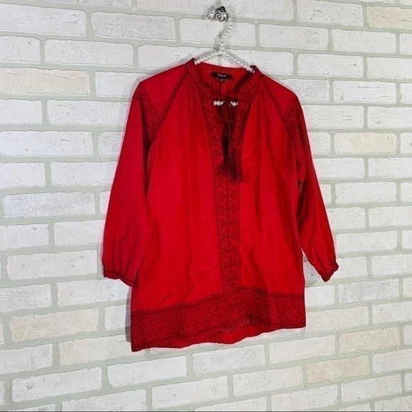 Madewell Red Embroidered Camelia Tassel Top - Picture 4 of 9